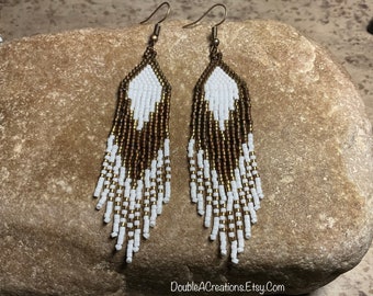 Chocolate and Brass Beaded Earrings with Fringe