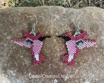 Pink Hummingbird Beaded Earrings