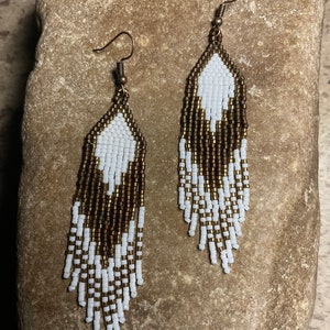 Chocolate and Brass Beaded Earrings with Fringe image 5