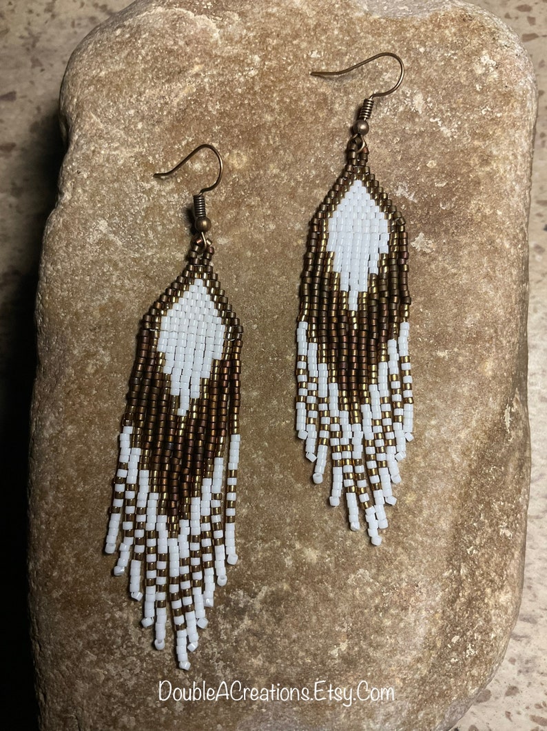 Chocolate and Brass Beaded Earrings with Fringe image 5