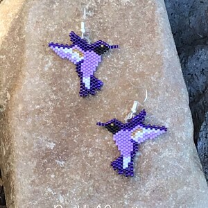 Purple Hummingbird Beaded Earrings image 5