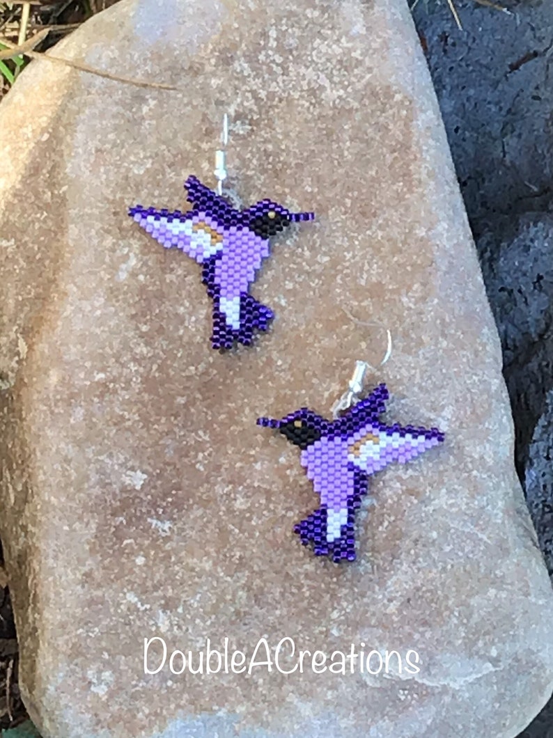 Purple Hummingbird Beaded Earrings image 5