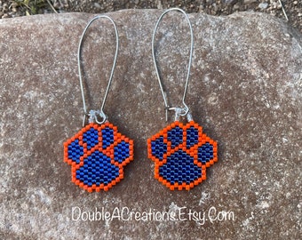 Orange and Royal Blue Peyote Beaded Paws