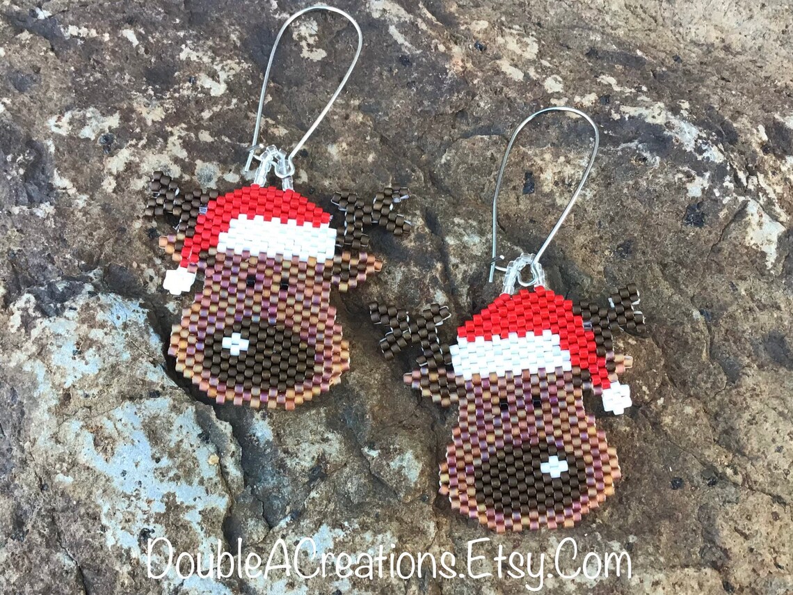 Reindeer Beaded Earrings Etsy