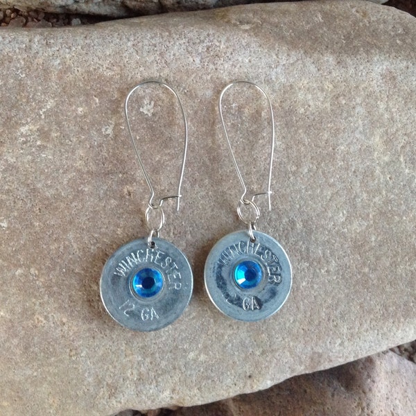 12 Gauge Winchester Shotgun Earrings with Blue Gems