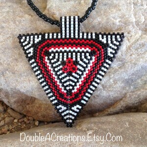 Black White with Red Flowers Triangle Choker