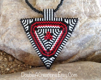 Black White with Red Flowers Triangle Choker