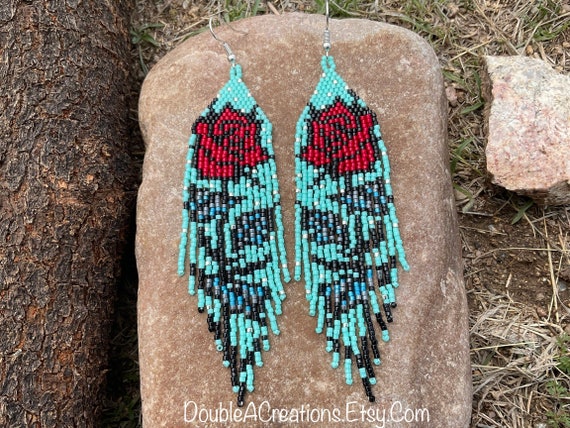 Rose Beaded Earrings Etsy Australia