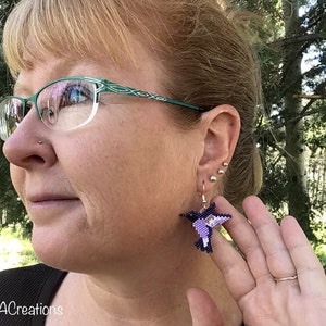 Purple Hummingbird Beaded Earrings image 8