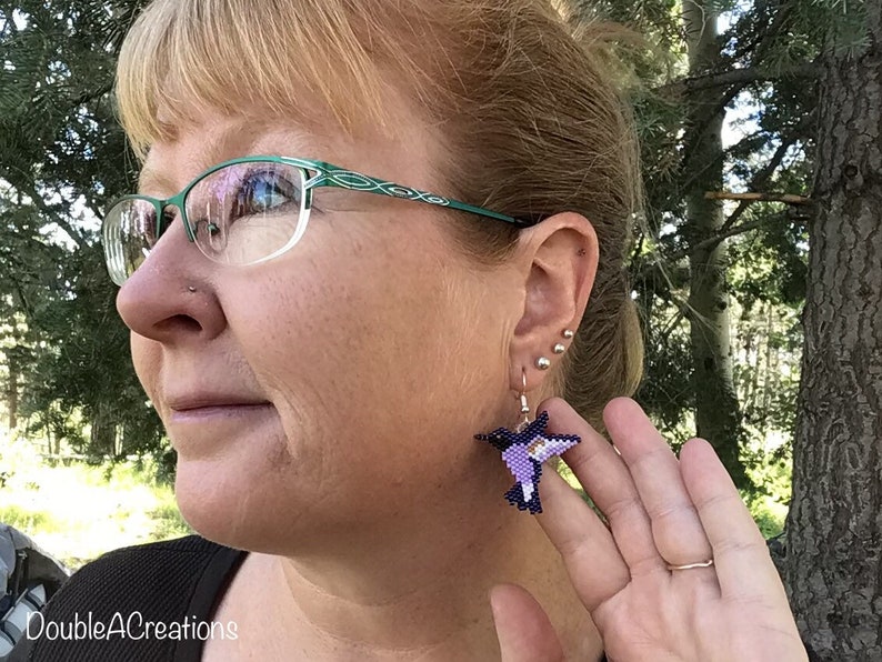 Purple Hummingbird Beaded Earrings image 8