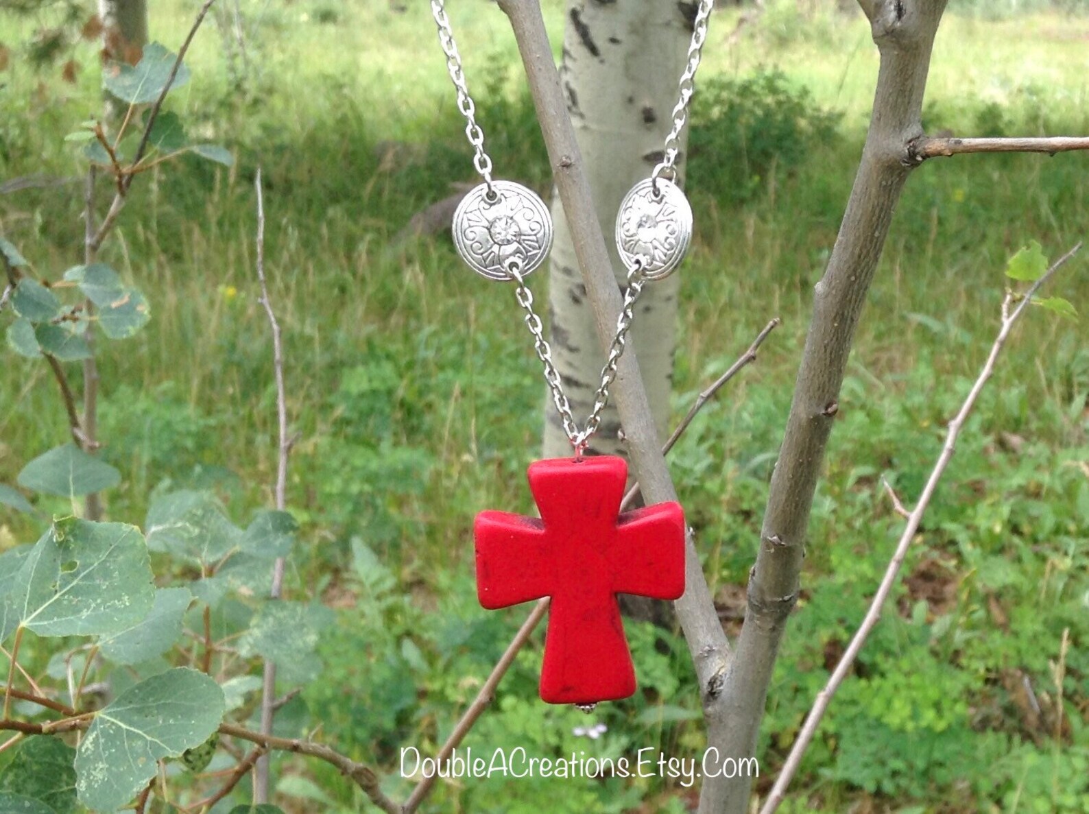 Red Cross Necklace on a Chain Etsy