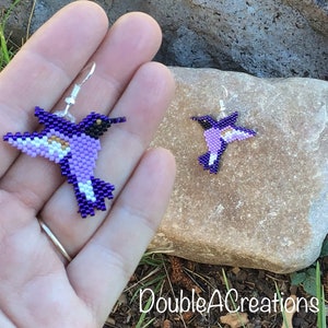 Purple Hummingbird Beaded Earrings image 7