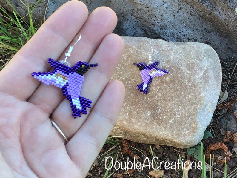 Purple Hummingbird Beaded Earrings image 7