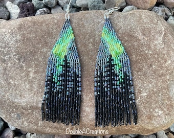 Northern Lights Beaded Earrings with Fringe