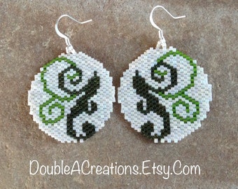 Round Green Scroll Southwest Peyote Beaded Earrings