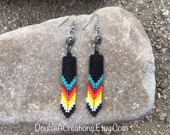 Beaded Feather Earrings