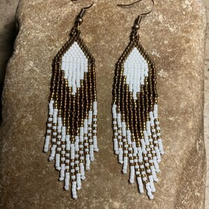 Chocolate and Brass Beaded Earrings with Fringe image 6