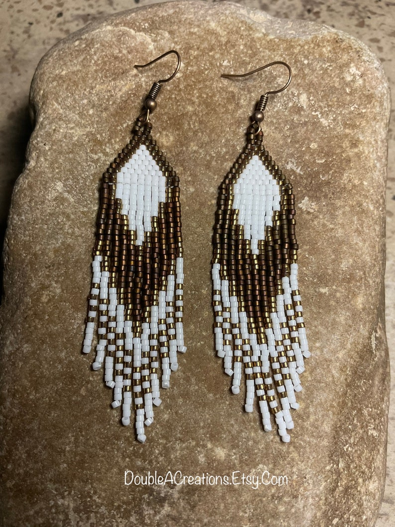 Chocolate and Brass Beaded Earrings with Fringe image 6