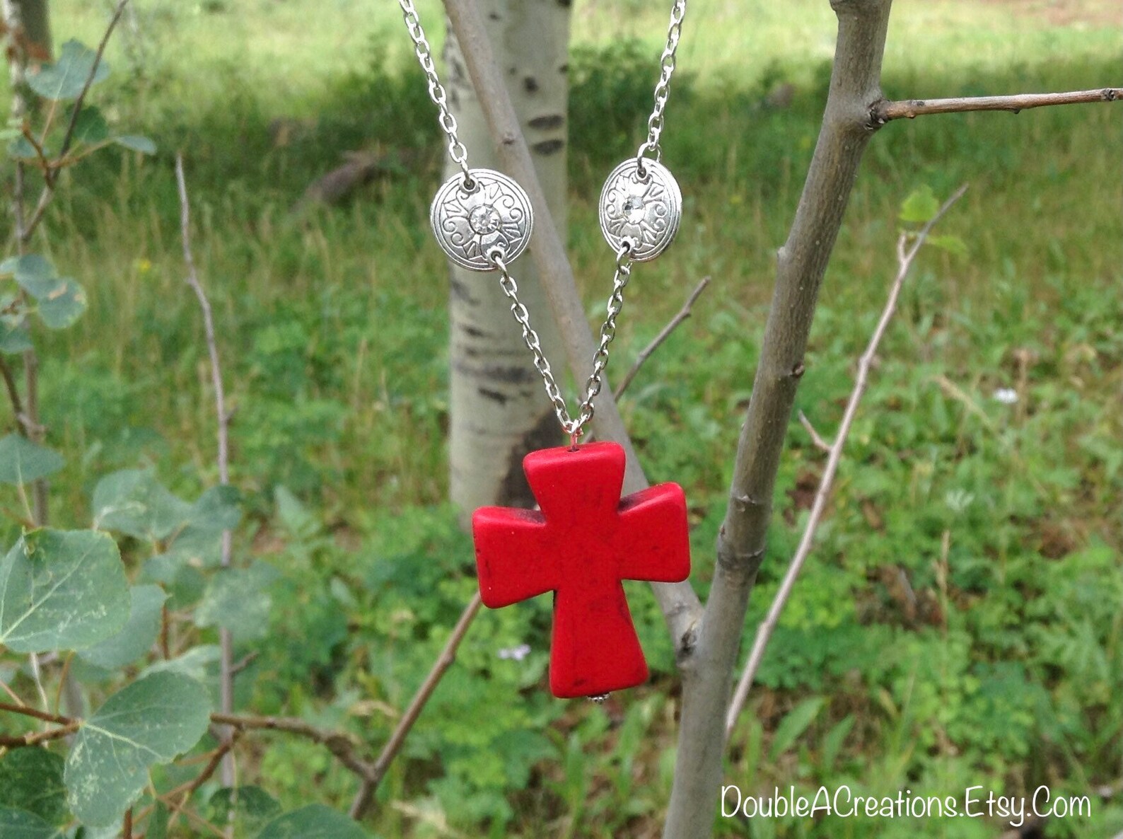 Red Cross Necklace on a Chain Etsy