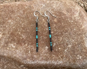 Turquoise and Black Simple Beaded Earrings