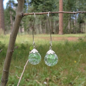 Green Cracked Marble Earrings with Handmade Silver French Hooks