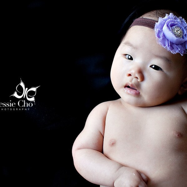 Baby Headband-Newborn Flower Headband-Lavender Frayed Flower-Infant Headbands