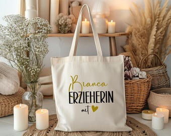 Regalo de despedida personalizado para una maestra de jardín de infantes | Bolsa de algodón con nombre | Bolsa de yute para maestra de jardín de infantes | Regalo para maestra de jardín de infantes que se despide