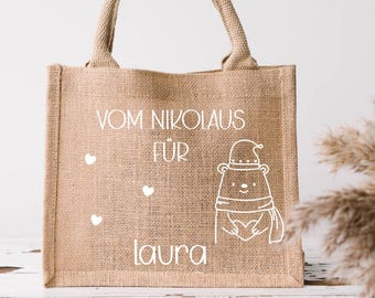 Bolsa de yute personalizada para Papá Noel | Saco de Papá Noel con nombre | Regalo de Papá Noel para niños | Bolsa de yute para Papá Noel | Alternativa a la bota de Papá Noel