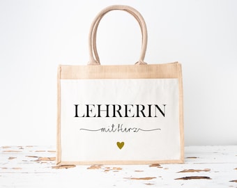 Bolsa de regalo personalizada para profesores con corazón | Bolsa de algodón | Regalo de agradecimiento por la salida del colegio | Bolsa para profesores con corazón