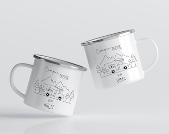 Taza de esmalte personalizada con nombre | Regalo para acampar | Taza para caravana | Regalo para campistas | Taza personalizada para exteriores