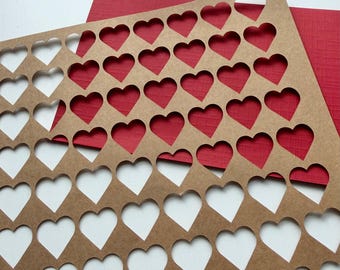 Heart Overlay A4 Kraft Paper Stencil | Heart Die-Cut Sheet for Scrapbooking, Card Making, Gift Wrapping, Wedding Decorations | Brown, White