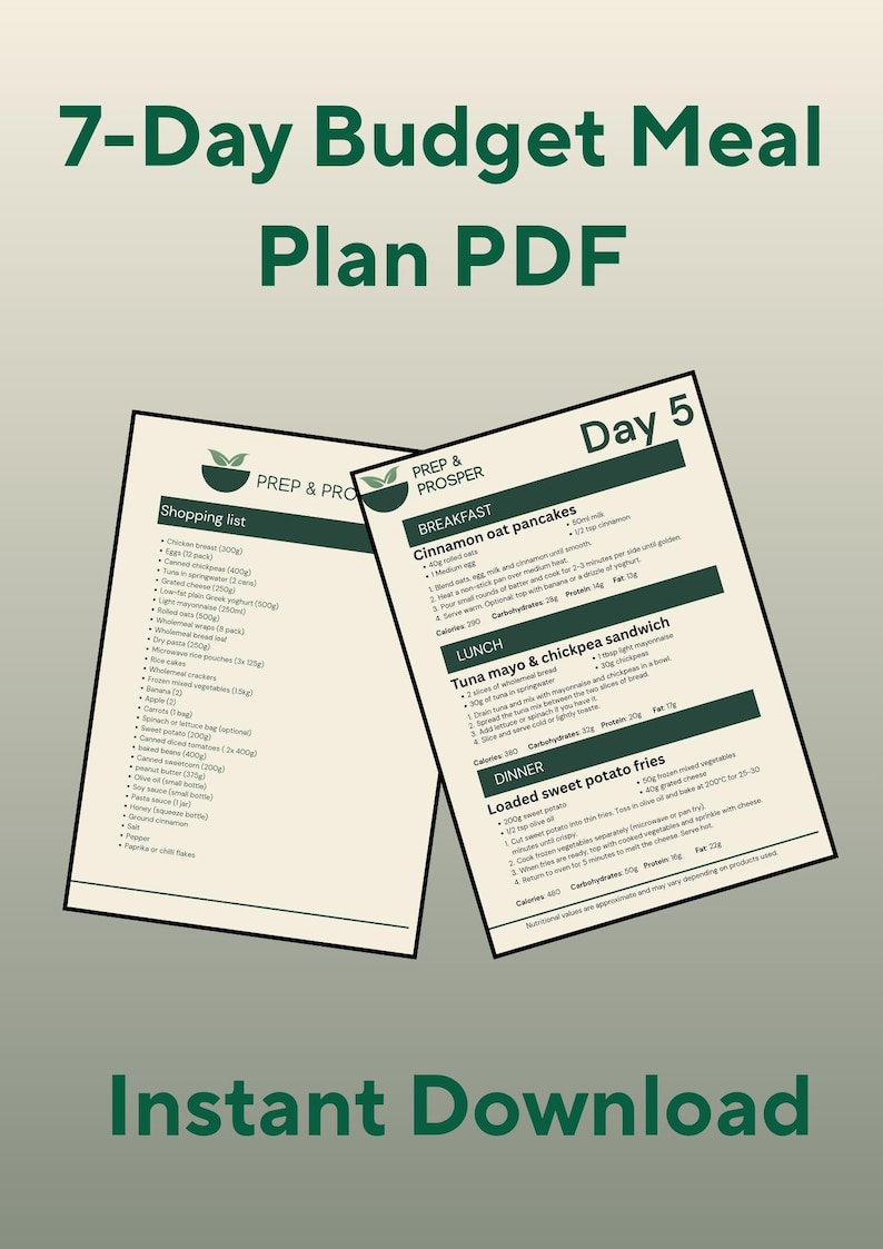 7 Tage Speiseplan PDF - Gesund & Budgetfreundlich Bild 1