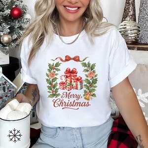 Coquette Merry Christmas T-Shirt, Cute Christmas T-Shirt, Christmas T-Shirt, Christmas Gift, Pink Christmas Shirt, Vintage Christmas Claus
