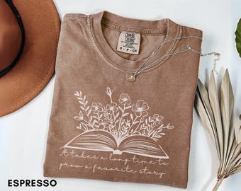 Comfort Colors Book Lover T-Shirt, Floral Reading Design