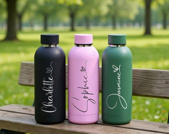 Engraved Insulated Water Bottle, Personalized Stainless Steel Tumbler, Bridesmaid Gift