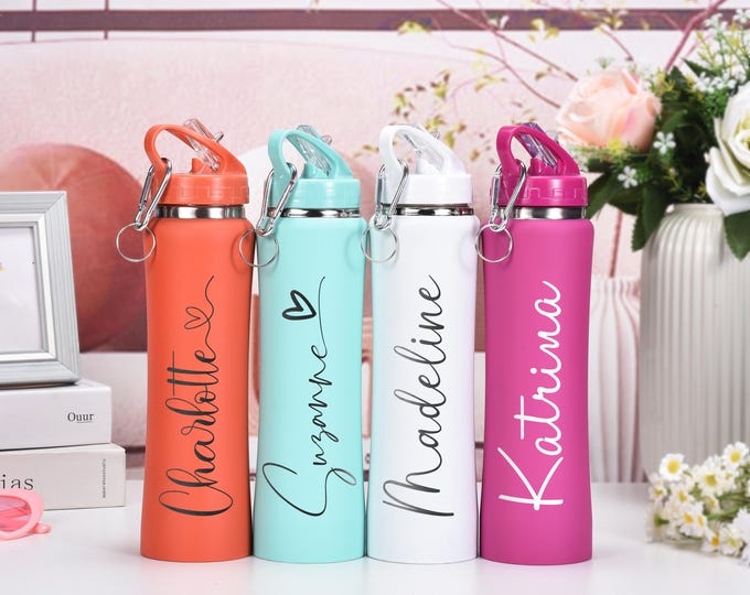 Personalized Kids Stainless Steel Water Bottle, Engraved Name Tumbler