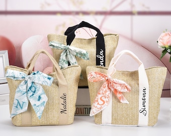 Personalized Bridesmaid Straw Beach Bag, Custom Bachelorette Party Tote
