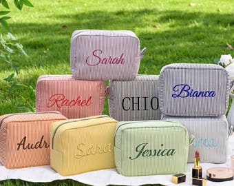 Monogrammed Striped Toiletry Bag, Custom Travel Makeup Bag