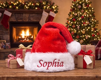 Gorro de Papá Noel personalizado, gorro navideño con nombre bordado para niños y adultos