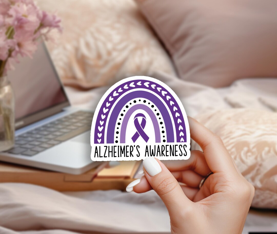 Alzheimer's Disease Awareness Rainbow Sticker, Purple Ribbon Sticker ...