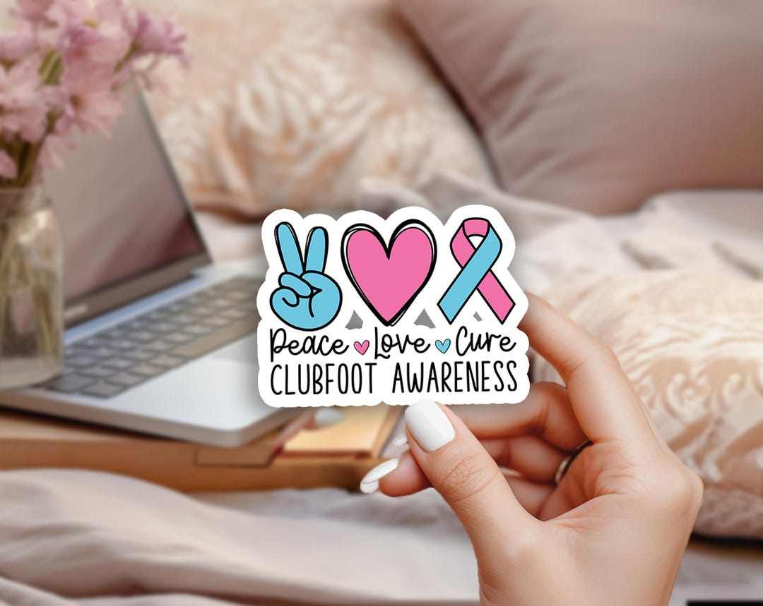 Clubfoot Awareness Sticker, Peace Love Cure, Pink and Blue Ribbon ...