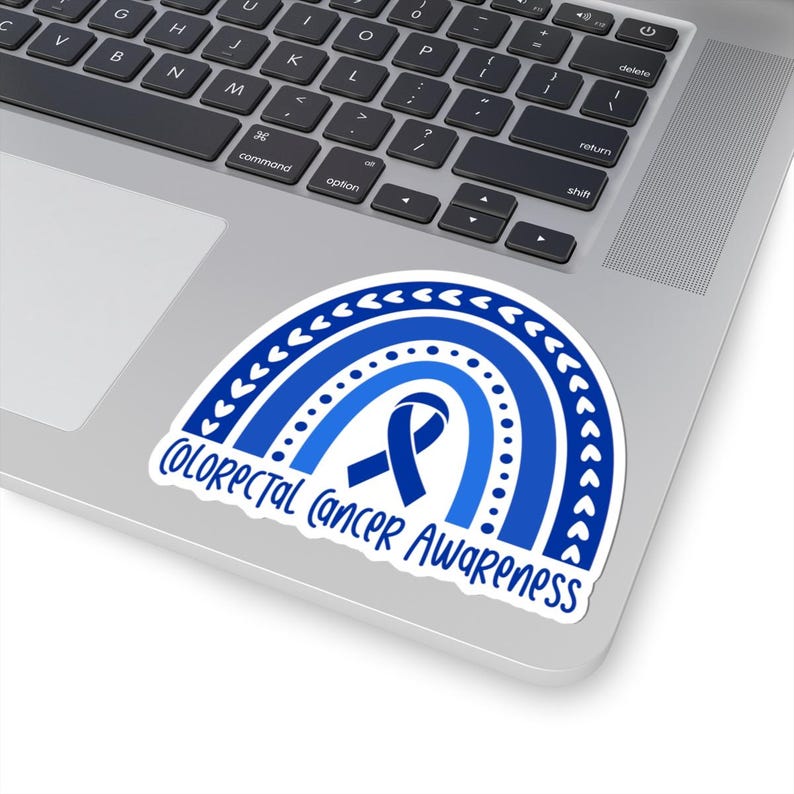Colorectal Cancer Awareness Rainbow Sticker, Blue Ribbon Colon Cancer ...
