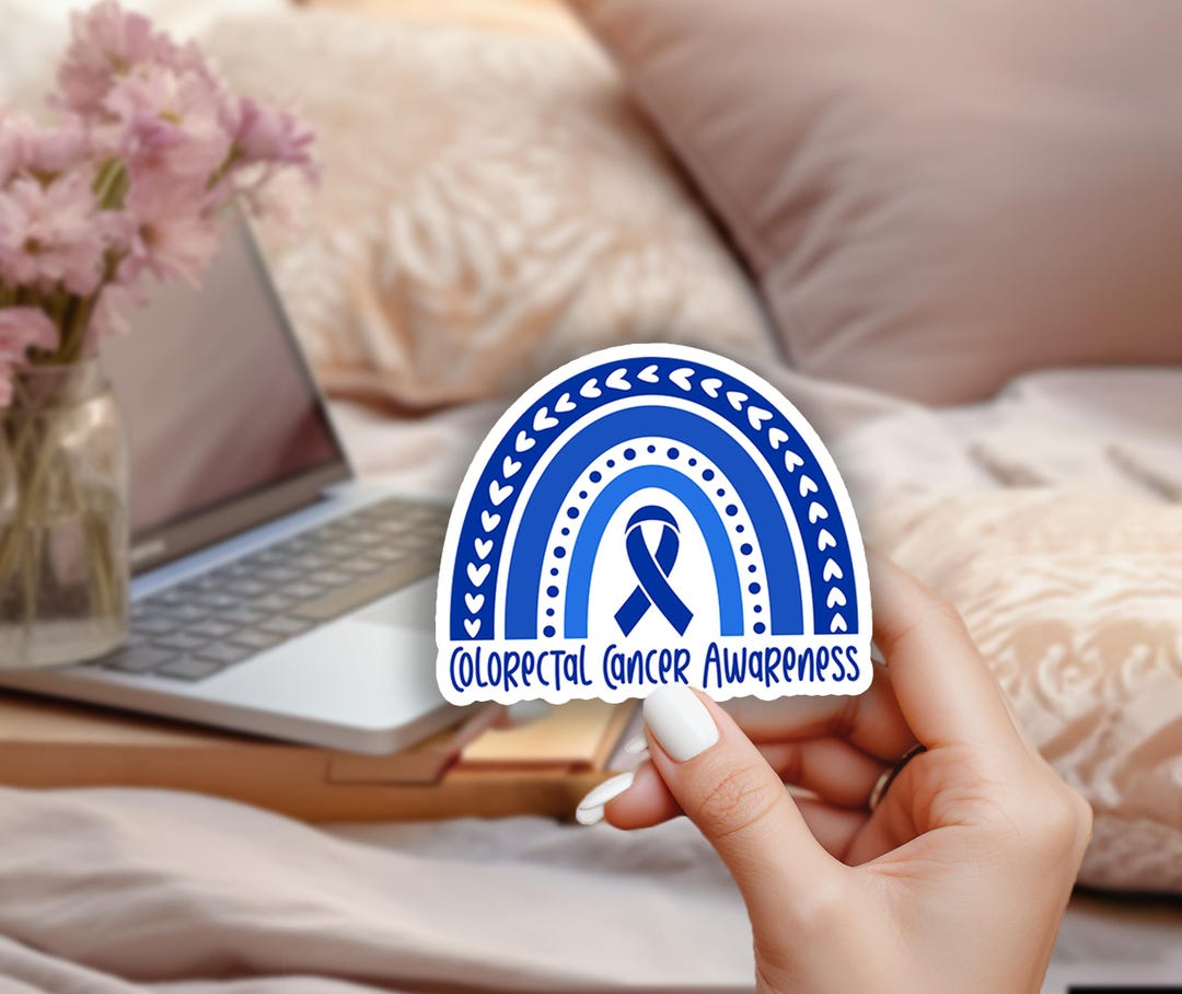 Colorectal Cancer Awareness Rainbow Sticker, Blue Ribbon Colon Cancer ...