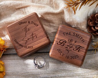 Personalized Wooden Ring Box, Custom Engagement Ring Box, Double Ring Bearer Box, Ring Box for Couples, Wedding Ring Box,Storage for 2 Rings