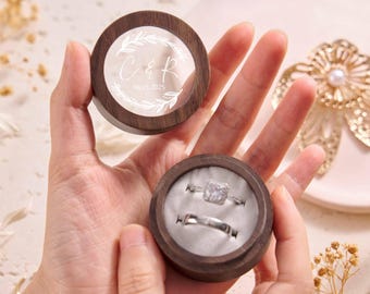 Custom Wooden Wedding Ceremony Round Ring Box, Clear Acrylic Cover, Personalized Engraved Engagement Proposal Holder, Bridal Gift For Her