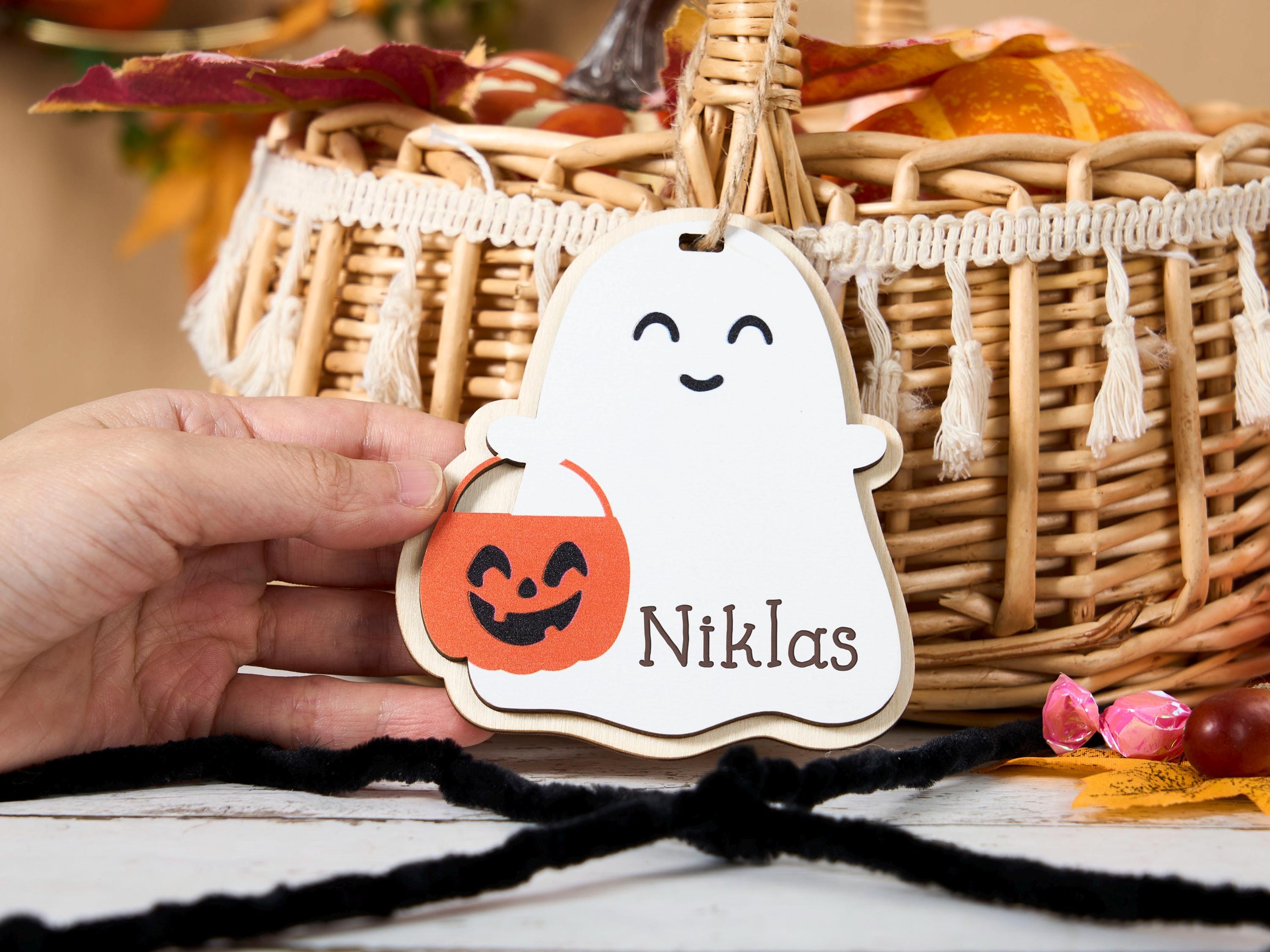 Personalized Halloween Basket Tag Custom Halloween Name Tag for Kid Boo ...
