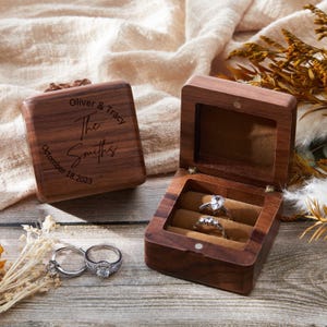Custom Wooden Wedding Ring Box,Wedding Ring Box,Personalized Wood Ring Bearer Box,Engraved Ring Holder,Square Ring Bearer,Anniversary Gifts