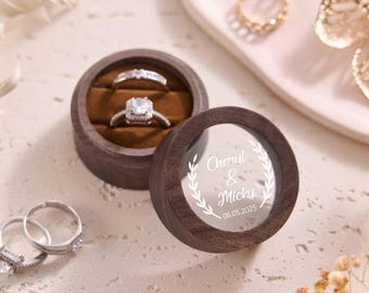 Personalized Wood Ring Box ,Double Ring Bearer Box, Round Engagement Ring Box, Custom Ring Box with Name,Wedding Ring Box, Ring Box Proposal