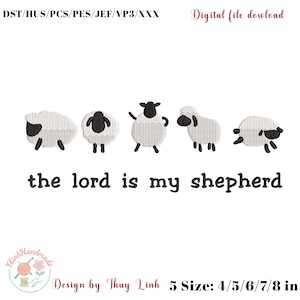 The Lord Is My Shepherd Embroidery Design | Cute Sheep Bible Verse Machine Embroidery File - Christian Faith Religious Stitch  - 5 Size