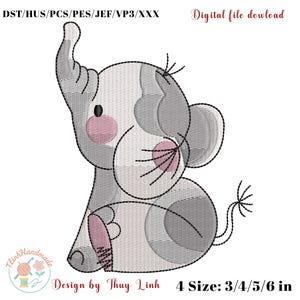 Cute Baby Elephant Embroidery Design | Jungle Safari Animal | Kids Machine Embroidery File | Nursery Animal | Baby Shower Machine Embroidery